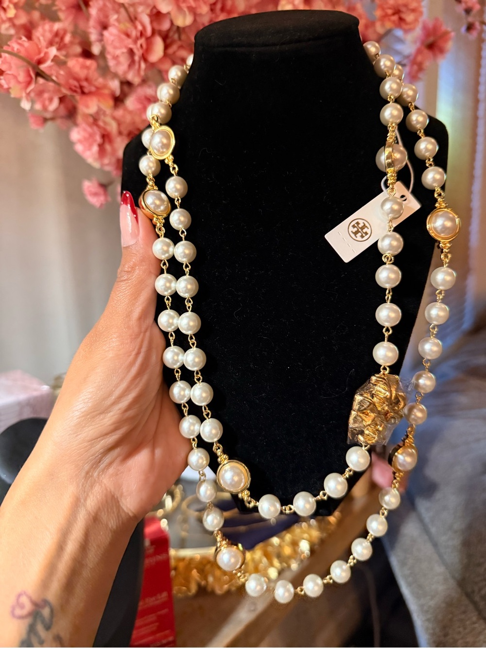Tory Burch Gold-Tone Faux Pearl Long Necklace - Picture 2 of 6